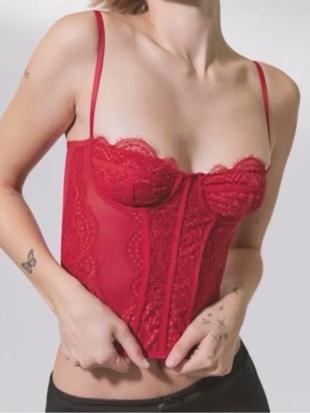 Out From Under Re d Lace & Mesh Corset Top Size SP Urban Outfitters